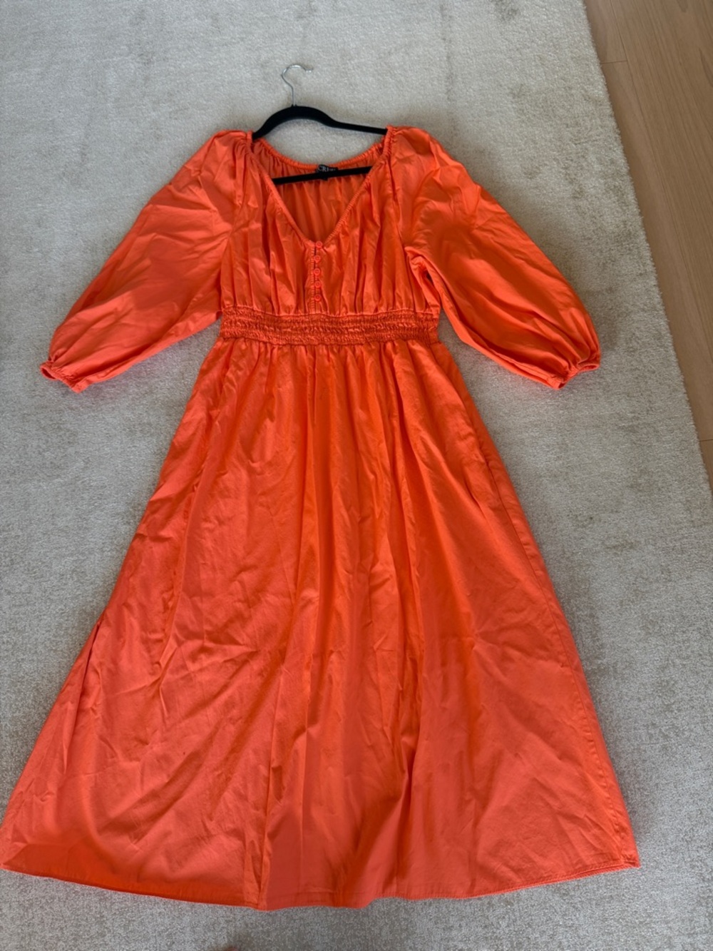 J.Crew Coral Orange Puff Sleeve Midi Dress Medium
